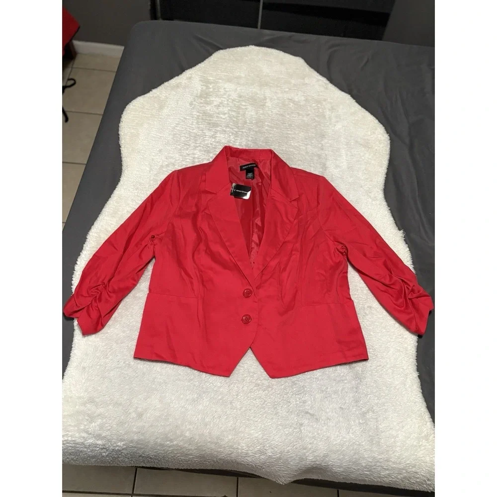 New Ashley Stewart Women's Red Ruched 3/4 Sleeves Blazer Jacket Size 18